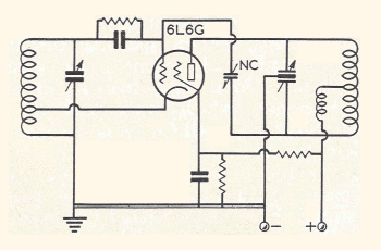 Electron-coupled oscillator circuit using a 6L6G with neutralizing circuit added.
