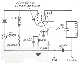 Schematic diagram of 6L6 test oscillator circuit.