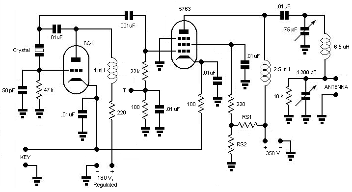 Boosted pierce transmitter schematic based on design by Don Mix in October 1968.