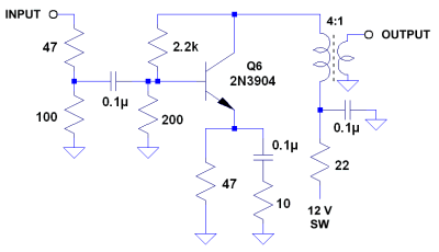 Schematic diagram of a single-BJT amplifier for the Crystalizer.