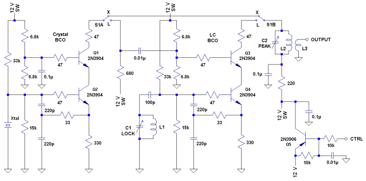 Schematic diagram of Crystalizer frequency oscillator/multiplier/divider.