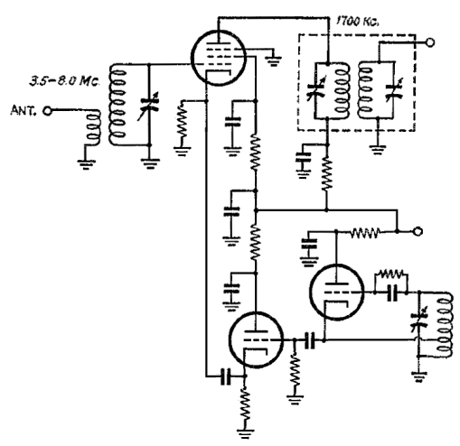 Schematic of pentode mixer with cathode oscillator injection via triode-cathode-follower oscillator buffer amplifier.