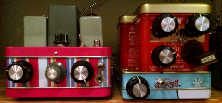 Photograph of utility AF amplifier/filter box and BGCD receiver front panels on shelf.