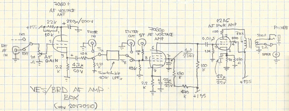Schematic diagram of the audio amplifier/filter box.