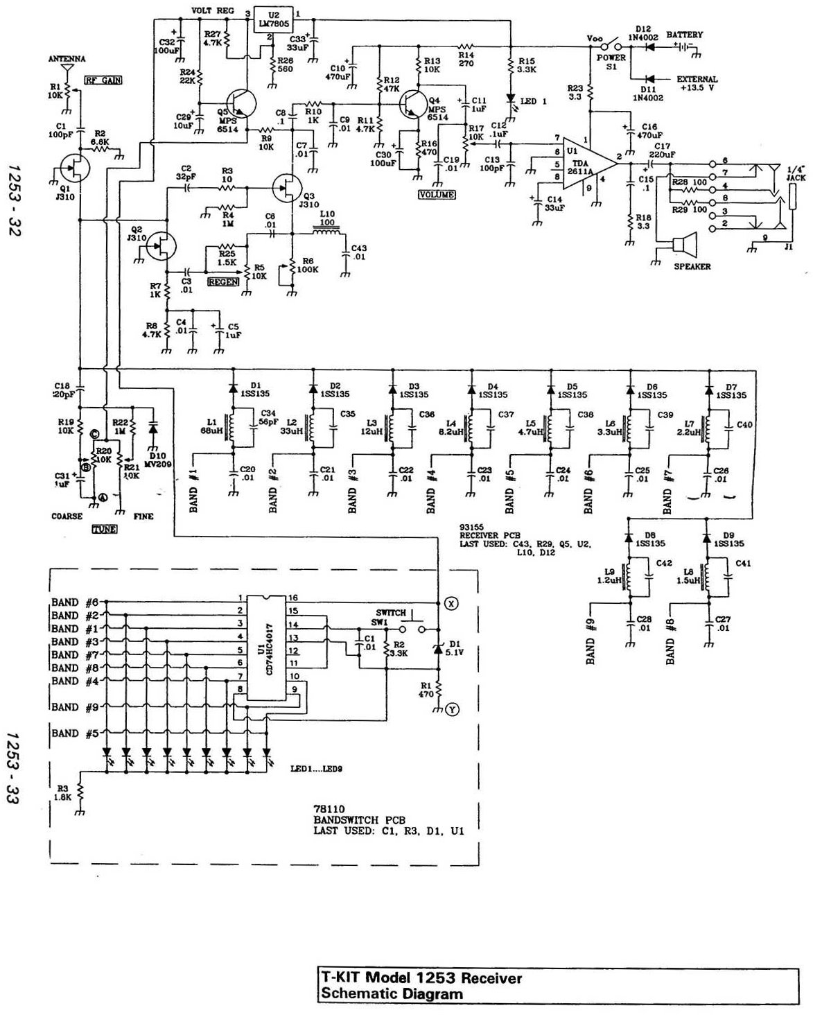 Schematic diagram of the Ten-Tec 1253 regenerative receiver