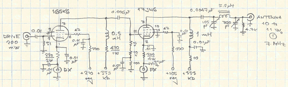 Schematic diagram of the Untuned-Tuned-40 (UT-40) 40-Meter Transmitter