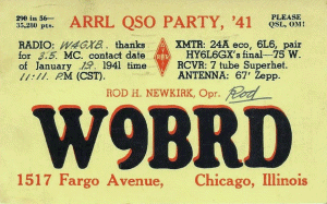 W9BRD 1941 QSL card from ARRL QSO Party