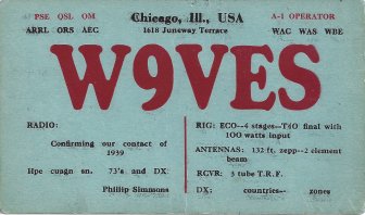 Image of self-printed W9VES QSL card from 1939.