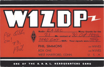 Image of W1ZDP QSL card from 1955.