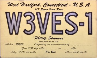 Image of W3VES-1 QSL card from the early 1950s.
