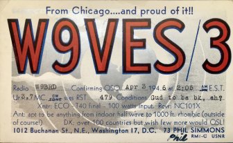 Image of W9VES/3 QSL card from 1946.