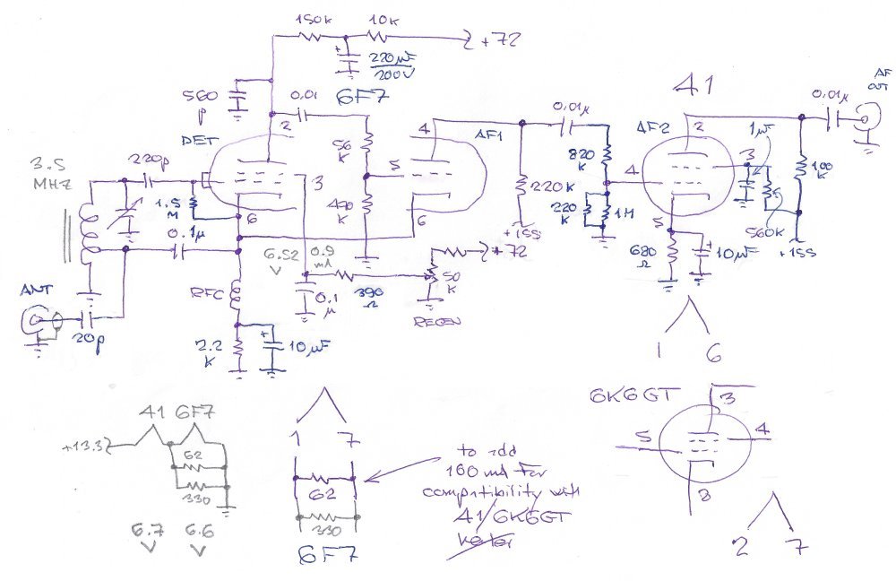 Schematic diagram of the revised 6F7-41 receiver.